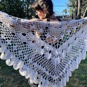 Winter virus bloom White Crochet Shawl